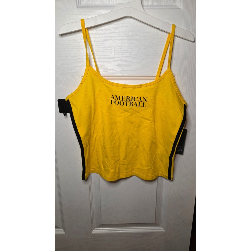 Wild Fable Yellow American Football Graphic Cami Tank Top Black Side Stripe M